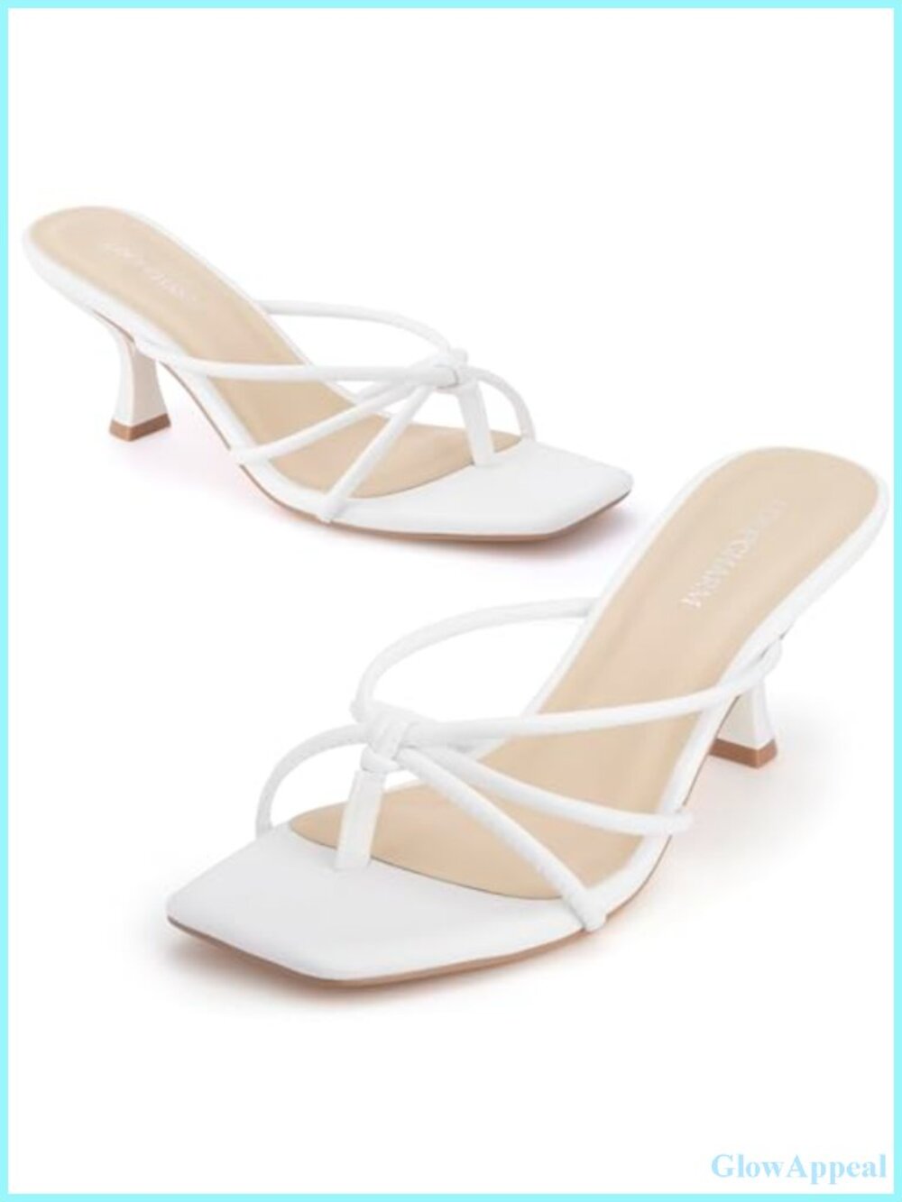 Strappy Kitten Heel Thong Sandals Square Toe Mules